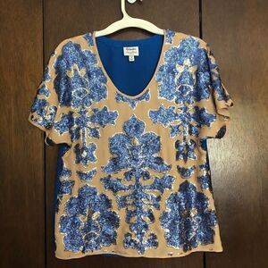 Tracy Reese Neiman Marcus Blue and Gold Sequin Top